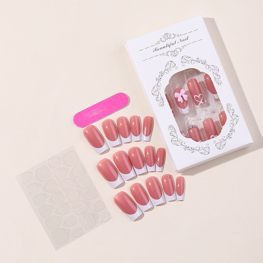 Wholesale Medium-length heart bow Press-on Nails